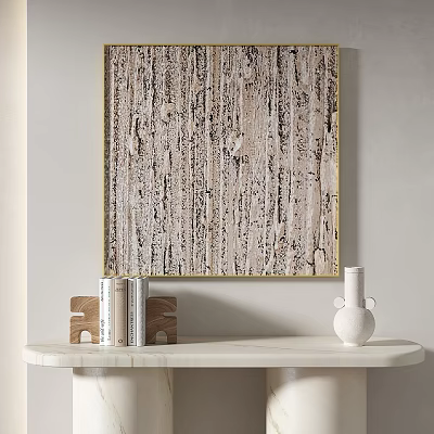 Abstract Textured Painting In Gold Frame Above Marble Table With Books And White Vase Decoration 3d model