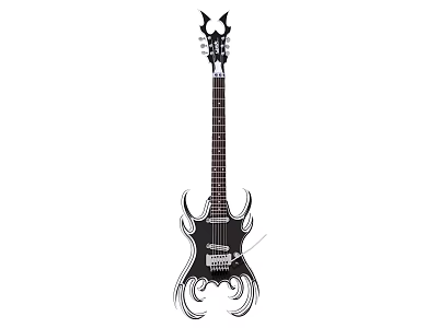 Unique Electric Guitar Musical Instrument With Horned Headstock And Decorative Body Design 3d model
