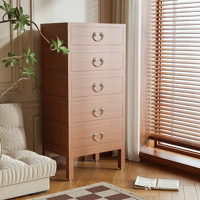 Wooden Storage Cabinet With Multiple Drawers In Natural Tone For Home Interior Storage And Decor 3d model 