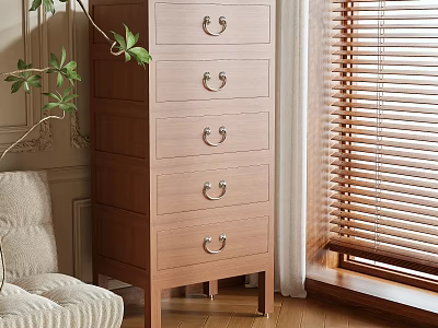 Wooden Storage Cabinet With Multiple Drawers In Natural Tone For Home Interior Storage And Decor 3d model