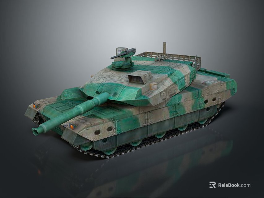Modern Military Tank With Camouflage Pattern Main Turret Long Cannon And Heavy Tracks 3d model 