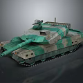 Modern Military Tank With Camouflage Pattern Main Turret Long Cannon And Heavy Tracks