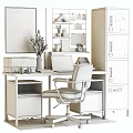 Modern Home Office Desk and Chair Set with Laptop Printer and Decorative Items