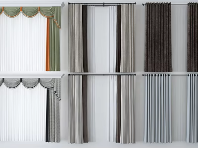 Various Curtain Styles With Decorative Valance Striped Patterns And Neutral Colors 3d model