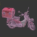 Red Motorcycle With Large Red Box Mounted On Back Seat 3d model
