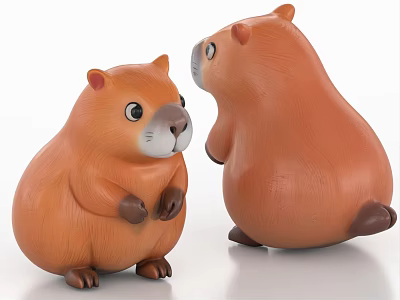 Adorable Orange Capybara Toy Figures Standing With Front And Back Views 3d model