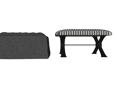 Gray Fabric Sofa Bench And Black White Checkered Pattern With Cross Legs 3d model