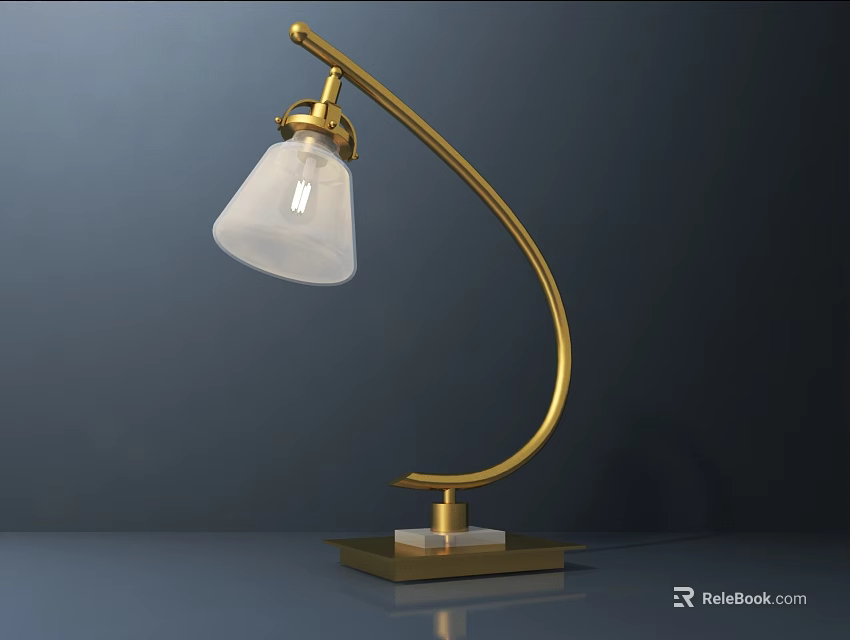 Elegant Modern Table Lamp With Curved Golden Stand And White Glass Lampshade 3d model 
