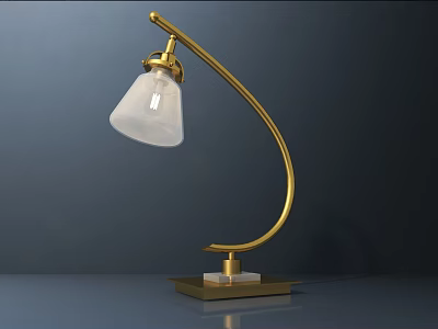 Elegant Modern Table Lamp With Curved Golden Stand And White Glass Lampshade 3d model