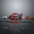 Vintage Manual Drill Tool For Household Use With Red Wheel Wooden Handle And Metal Parts