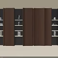 Modern Brown Wooden Bookcase Interior With Multiple Open Compartments And Decorative Shelves