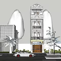 Elegant White Detached Villa With Balconies Palm Trees And Front Lawn