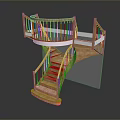 Wooden Spiral Staircase With Handrail And Upper Platform Interior Design 3d model