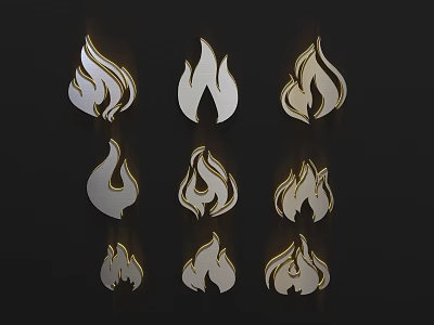Modern Flame Shaped Wall Decor With Various Designs And White Gold Trim 3d model