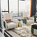 White Leisure Sofa Set With Green Armrests Gold Legs Orange Gray Cushions And Side Table