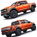 Orange Ford F-150 Raptor Pickup Truck Exterior Design With Front And Rear Views