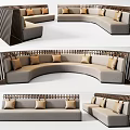 Modern Curved And Linear Sofa Set With Wooden Frame And Beige Throw Pillows