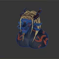 Detailed 3D Demon Character With Red Horns Pointed Ears And Red Tattoos