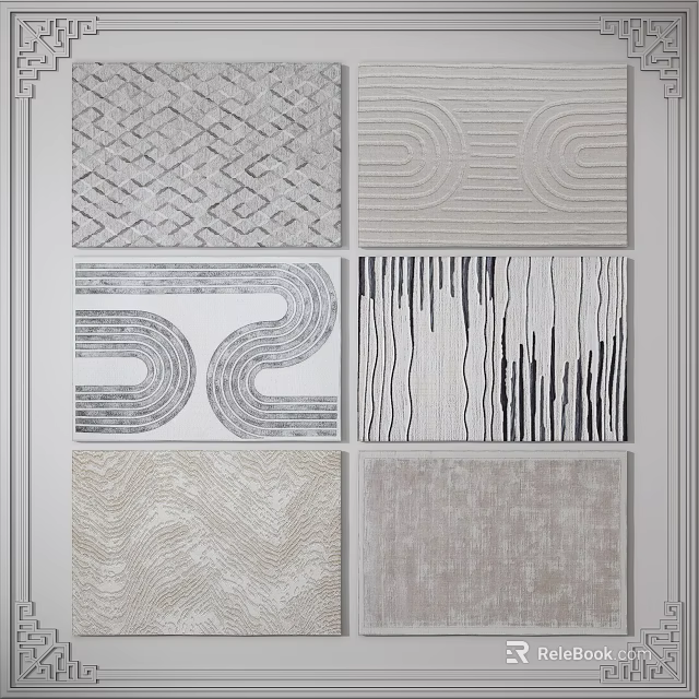 Square Rugs Featuring Various Geometric Abstract Lines Waves And Textured Patterns 3d model 
