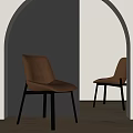 Brown Leather Dining Chairs with Black Metal Legs in Modern Minimalist Interior