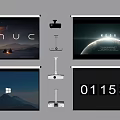 Projection Monitoring Featuring Projectors And Screens Displaying Various Scenes Such As Landscapes And Digital Clocks