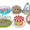 Exciting Amusement Rides In Theme Park Featuring Ferris Wheel Carousel Roller Coaster And Pirate Ship