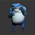 Blue Frog Cartoon Character With Wrist Wraps In Standing Pose 3D Model Design