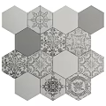 Decorative Background Wall With Hexagonal Tiles Intricate Patterns And Black White Gray Tones 3d model