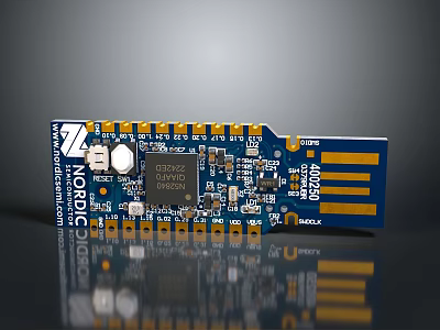 Nordic Circuit Board Module With Blue Design Yellow Pins And Electronic Components 3d model