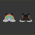 Fashionable Kids Backpacks With Rainbow Clouds On White And Brown Backgrounds And Black Straps