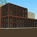 Modern Detached Villa Exterior With Large Glass Windows And Stone Wall