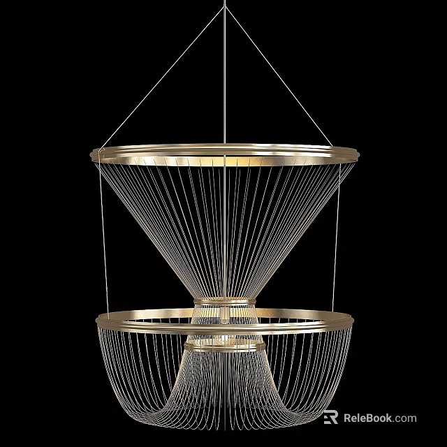 Modern Elegant Layered Metal Chandelier With Intricate Wire Design And Illumination 3d model 