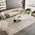 Beige Sofa And Marble Coffee Table With Green Accent Chairs Area Rug And Natural Light