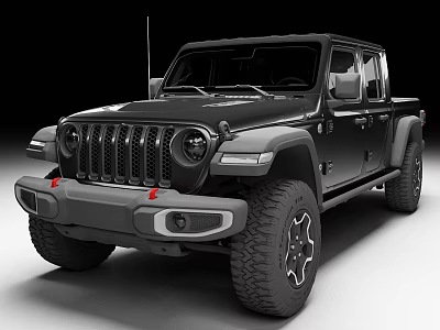 Black Jeep Pickup Truck With Off Road Exterior Design Large Tires And Front Grille 3d model