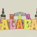 Vibrant Ironwork Signage Featuring Welcome Cocktails Cabaret Colorful Letters And Barrel Accents