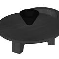 Round Black Wooden Coffee Table with Modern Design and Black Vase