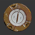 Yellow Military Pressure Tank Weapon With Warning Signs And Worn Surface