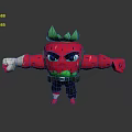 Muscular Strawberry Game Character With Green Leaf Hair Angry Expression Black Belt Bandaged Hands