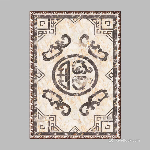 Traditional Decorative Marble Floor With Symmetric Patterns Circular Central Motif And Border Designs 3d model 