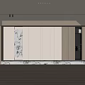 Modern Minimalist Living Room Interior With Wooden Elements Marble Countertop Open Bookshelves And Decorative Painting