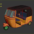 Yellow Auto Rickshaw With Black Roof Blue Seats And Open Door Design