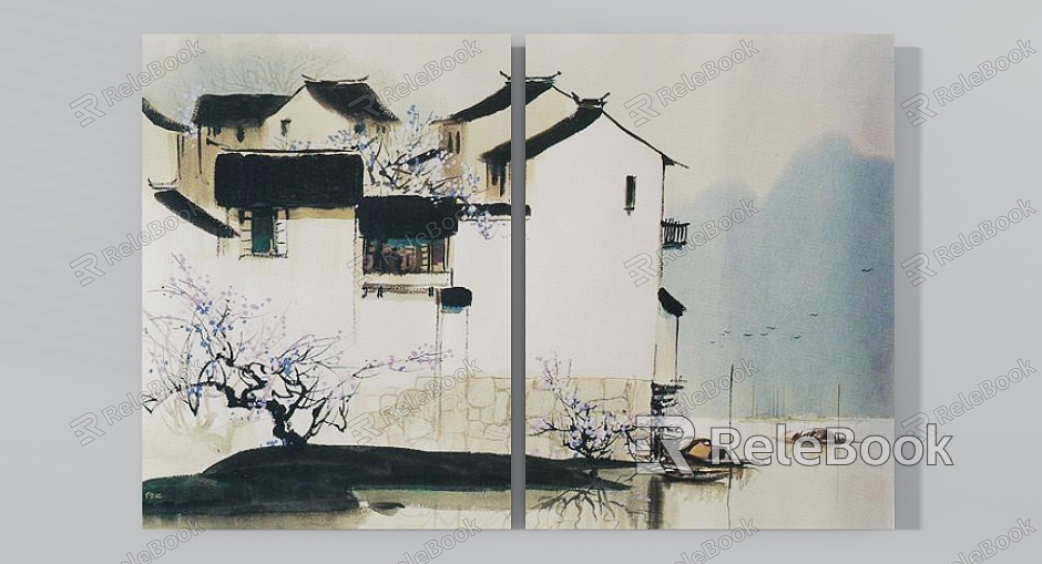 New Chinese Hanging Painting Landscape Architecture model