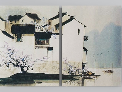 New Chinese Hanging Painting Landscape Architecture model