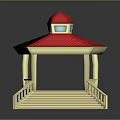 Classic Gazebo Structure With Red Roof White Pillars And Staircase Steps