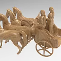 Wooden Sculpture of Four Horses Pulling Winged Chariot With Figures