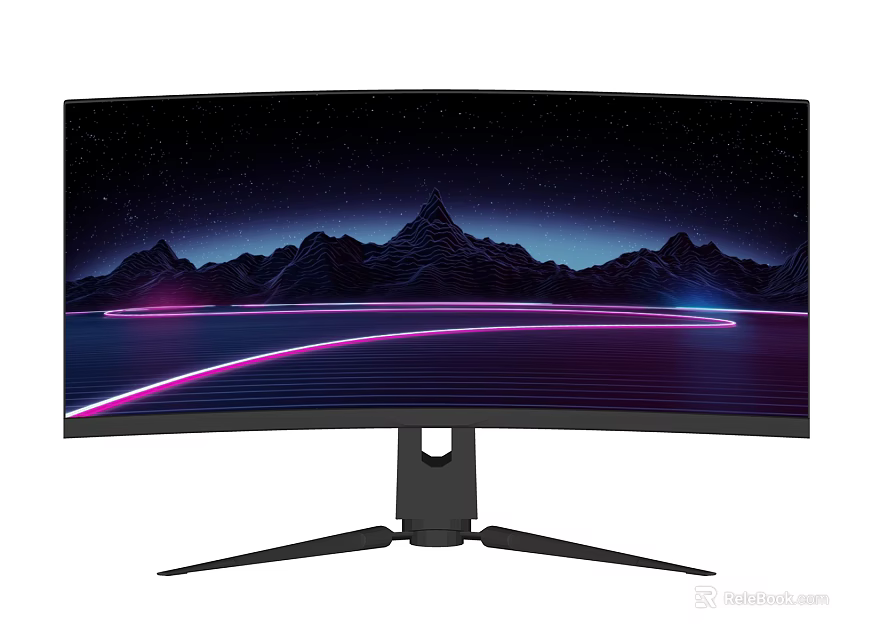 Curved Computer Monitor With Mountain Starry Sky Display And Stable Triangular Stand 3d model 