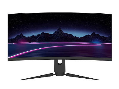 Curved Computer Monitor With Mountain Starry Sky Display And Stable Triangular Stand 3d model