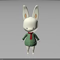 White Cartoon Rabbit Wearing Green Sweater And Red Scarf On Gray Background
