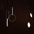 Modern Silver Pendant Lights With Circular And Rectangular Metal Frames In Minimalist Kitchen Interior 3d model