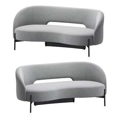 Elegant Modern Gray Upholstered Sectional Sofa With Curved Design And Black Metal Legs 3d model